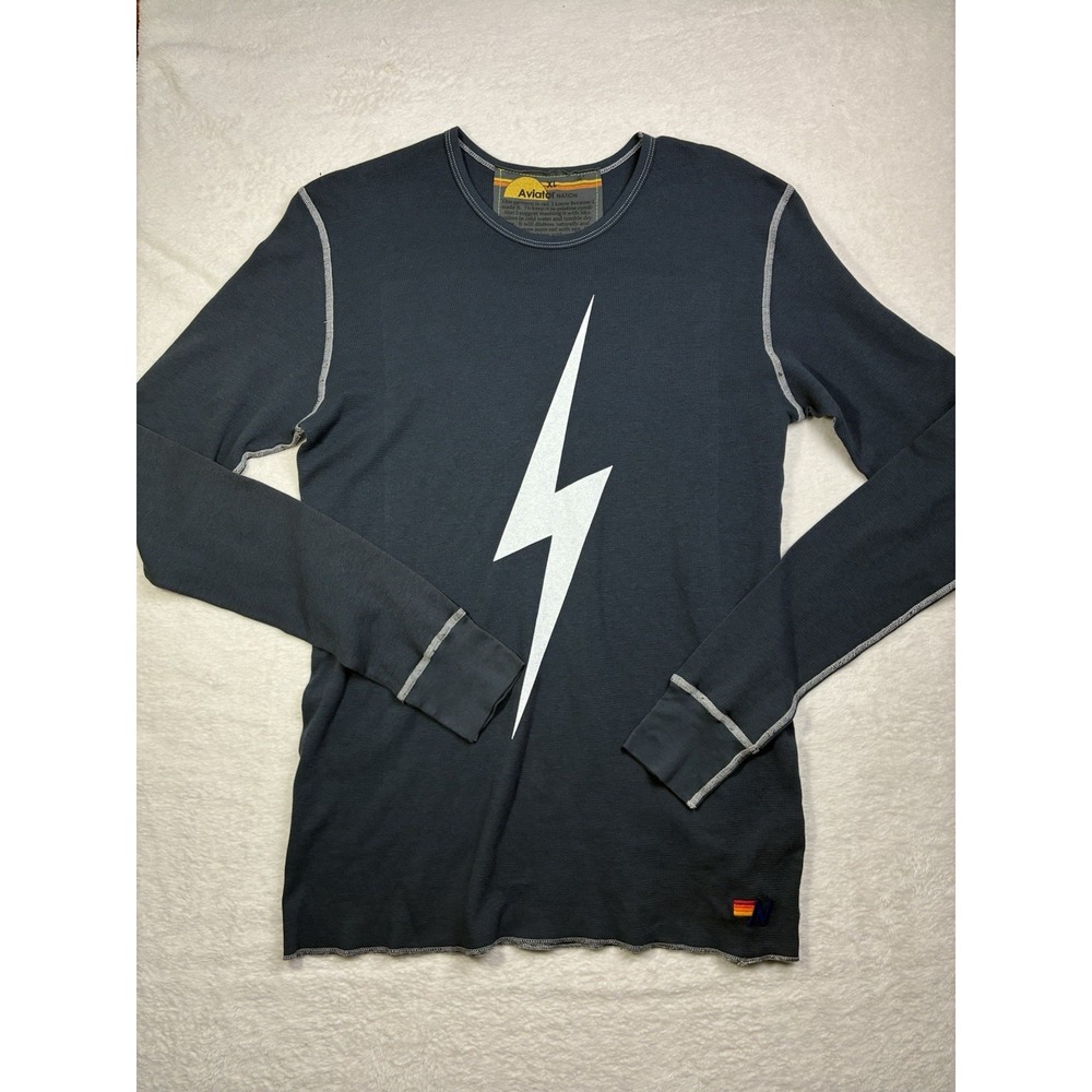 Aviator Nation Lightning Bolt Thermal Waffle Knit Long Sleeve Made in USA XL
